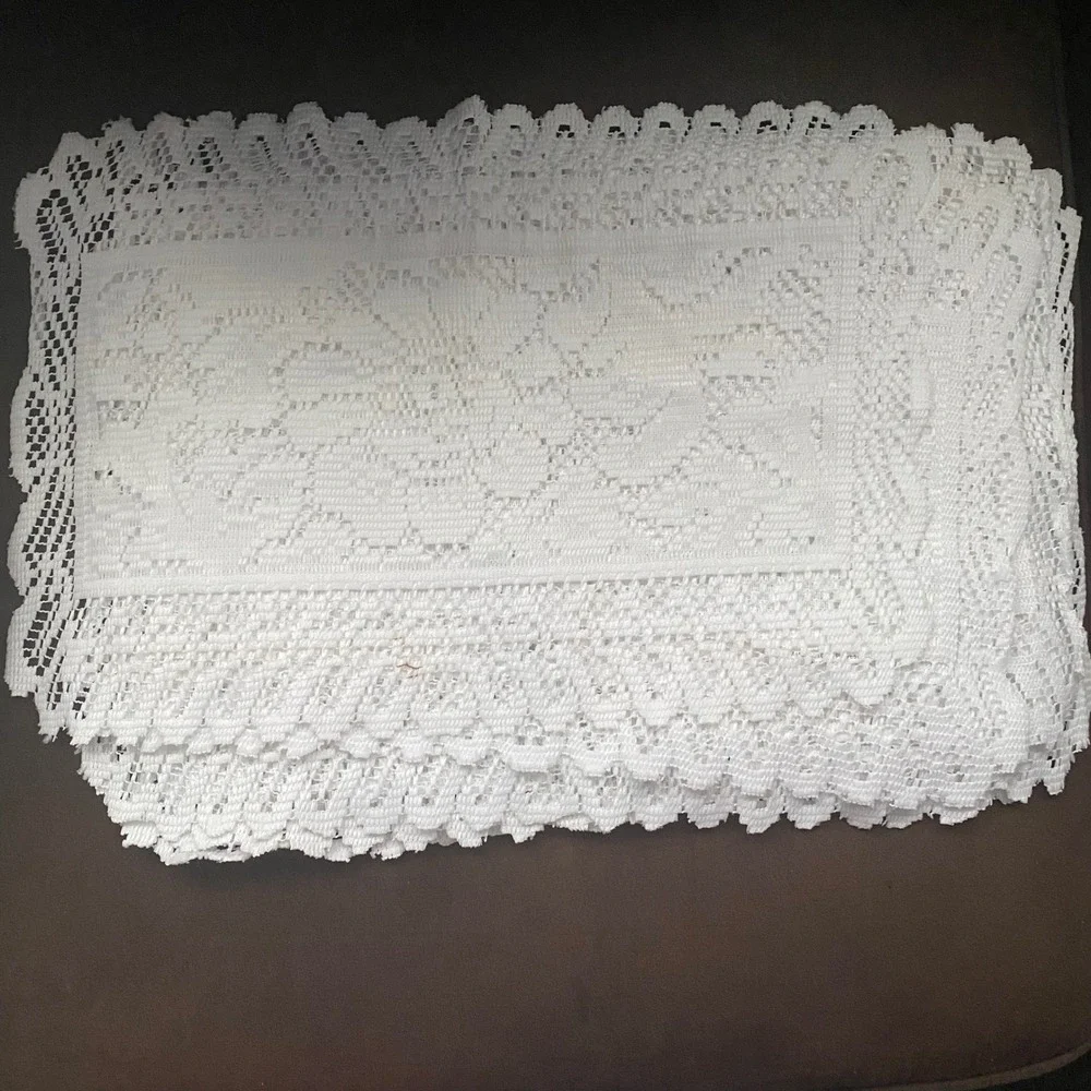 White Crochet Floral Lace Rectangle Doily Polyester Placemat 16 x 11‎